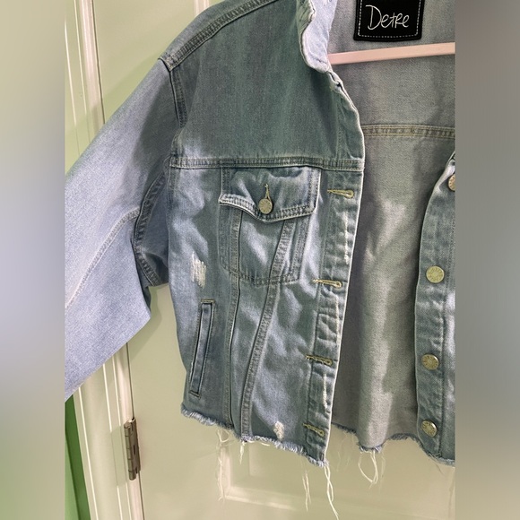 DETRE Everyday Dress-Up Buttercup Oversized Rip Denim Jacket by Dede Raad Sz L - Picture 2 of 3
